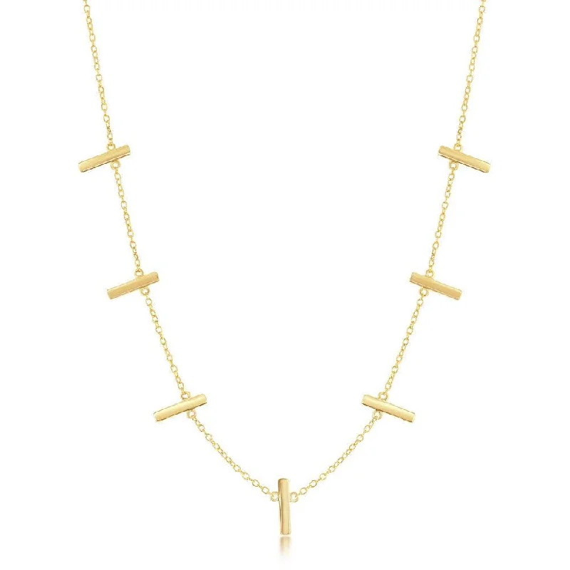 Women's necklaces shimmering-blush-Sterling Silver Gold Plated Verticle Bars Necklace