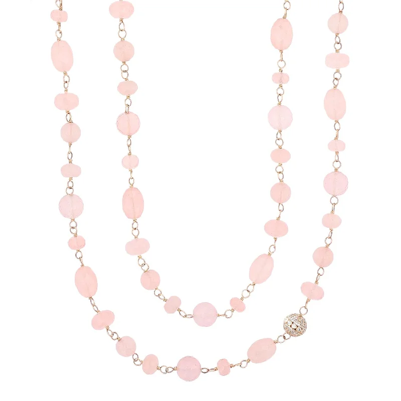 Women's necklaces tri-layer-14k Rose Quartz Gemstone Rope Necklace- 44"  NG000639