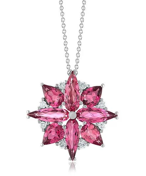 Women's necklaces sturdy-steel-Pink Tourmaline Star Necklace with Diamonds 89-JSA