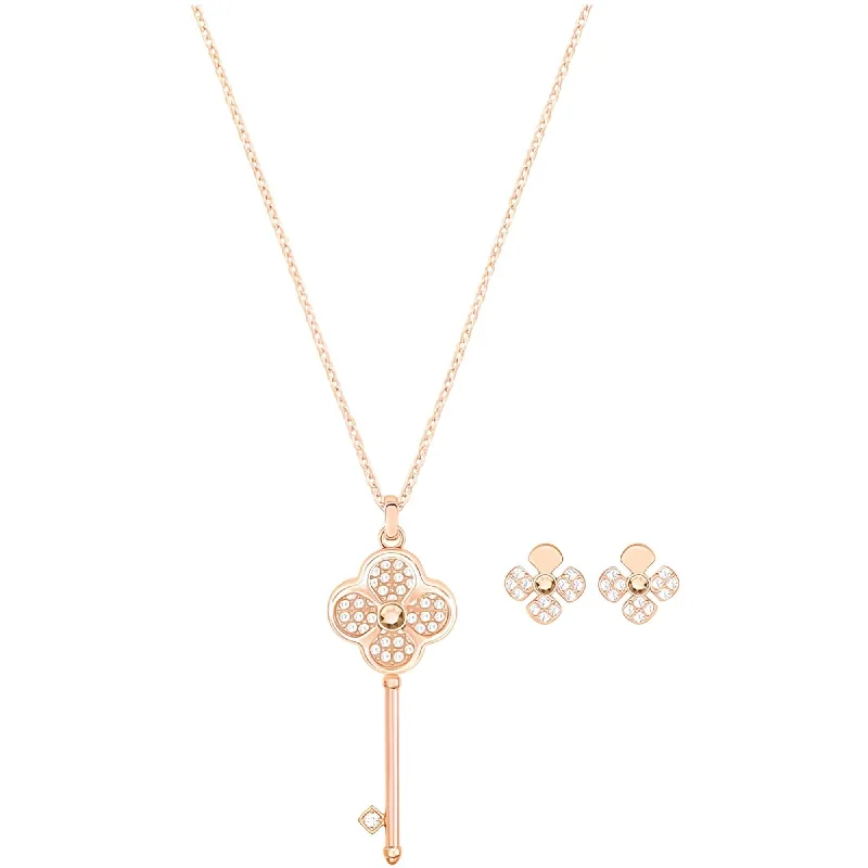 Women's necklaces radiant-rose-Swarovski Women's Necklace and Earrings - Hall Key Motif Rose Gold Plated | 5422273