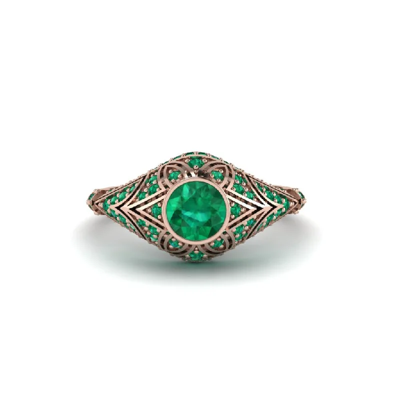 Women's engagement rings lab-grown-Emerald Bezel Vintage Filigree Engagement Ring - Kendall No. 20