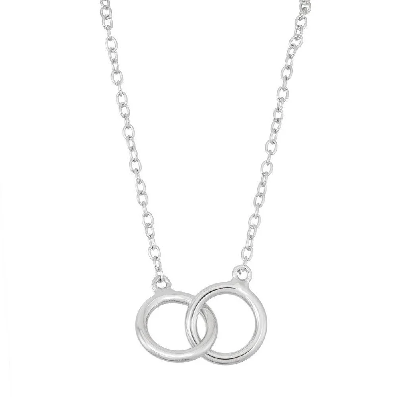 Women's necklaces tri-layer-Sterling Silver Double Interlocked Rings Necklace