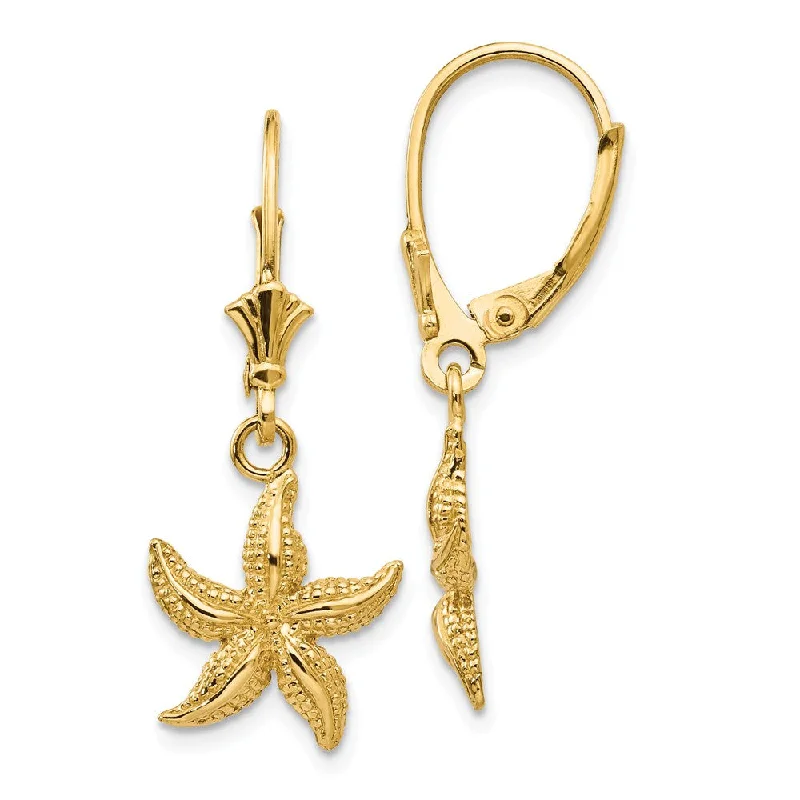 Women's earrings luxe-titanium-12mm Textured Starfish Lever Back Earrings in 14k Yellow Gold