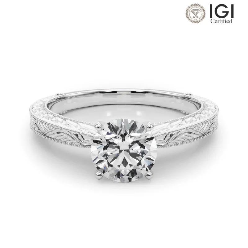 Women's engagement rings handcrafted-gem-Victoria Round Lab Grown Diamond Solitaire Engagement Ring IGI Certified