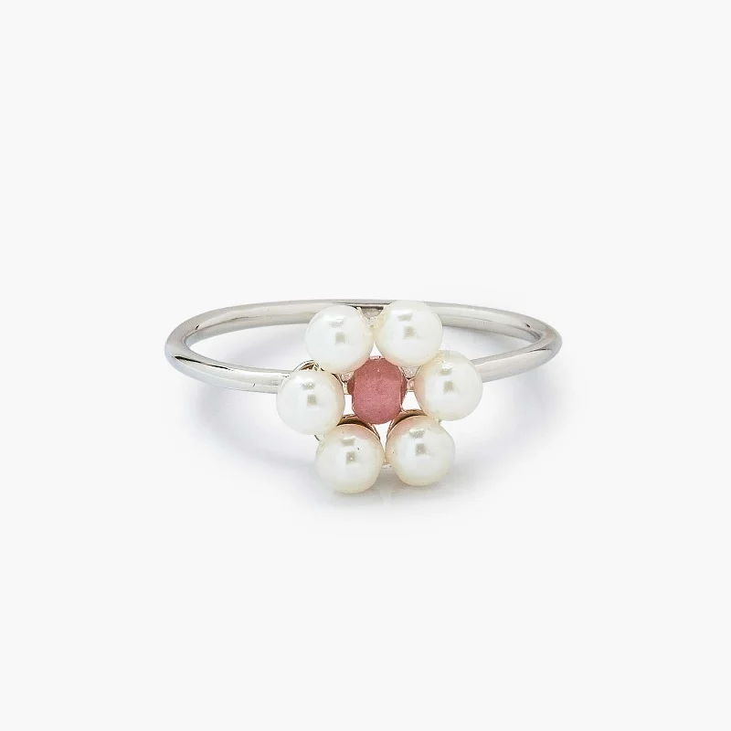 Women's rings blush-charm-Bitty Pearl Flower Ring