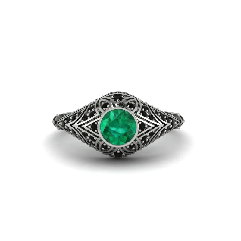 Women's engagement rings sleek-aquamarine-Emerald Bezel Vintage Filigree Engagement Ring - Kendall No. 36