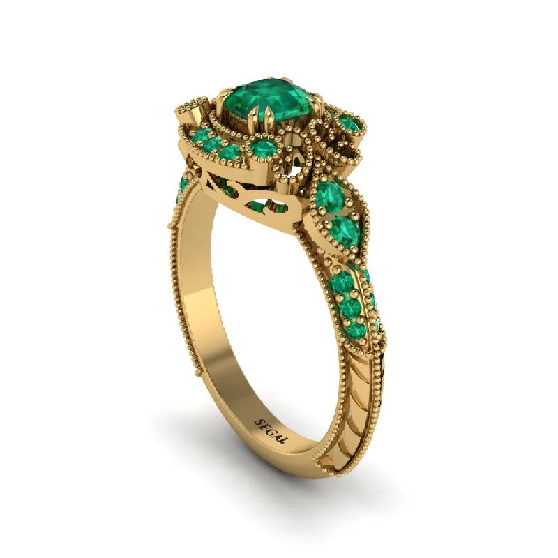 Women's engagement rings dainty-zircon-Emerald Vintage Filigree Cushion Cut Engagement Ring - Elaina No. 19