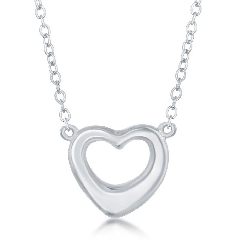 Women's necklaces wispy-pendant-Sterling Silver Puffed Open Heart Necklace