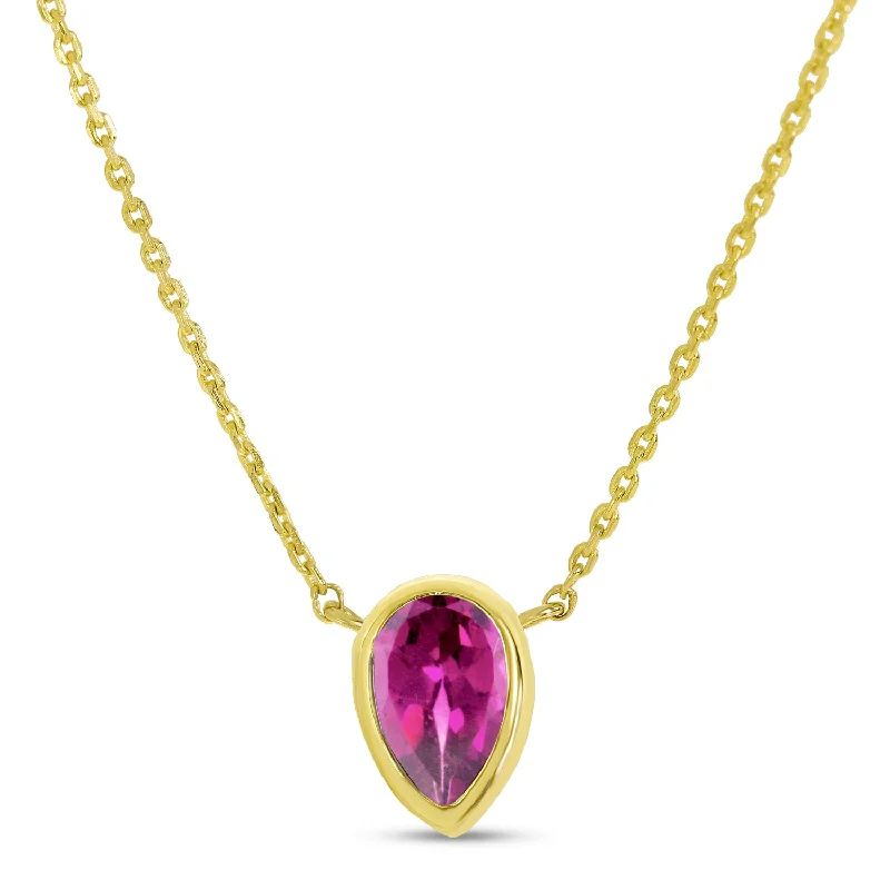 Women's necklaces sleek-titanium-14K Yellow Gold Pear Pink Tourmaline Birthstone Necklace P4334-18-JUN