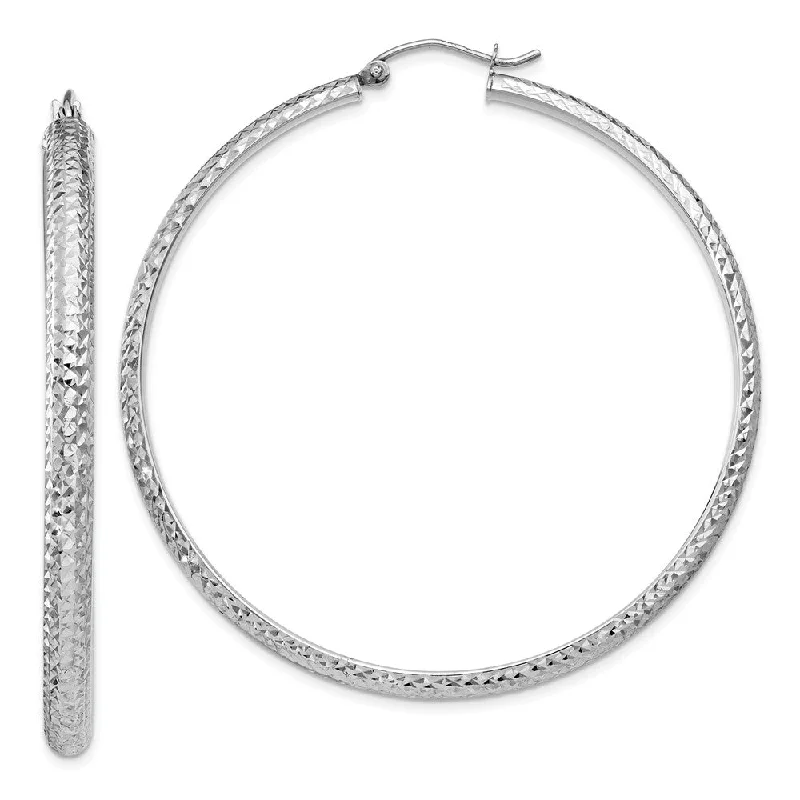 Women's earrings twinkling-bar-3.5mm, Diamond Cut 14k White Gold Round Hoop Earrings, 52mm (2 Inch)