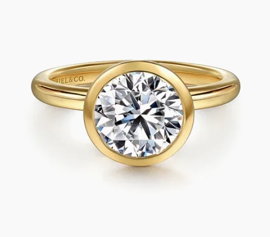 Women's engagement rings vintage-glow-Linny - 14K Yellow Gold Round Bezel Set Diamond Engagement Ring