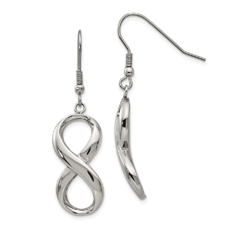 Women's earrings airy-drop-Polished Infinity Symbol Dangle Earrings in Stainless Steel