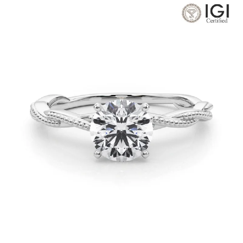 Women's engagement rings four-stone-Anastasia Twisted Vine Round Lab Grown Diamond Solitaire Engagement Ring IGI Certified