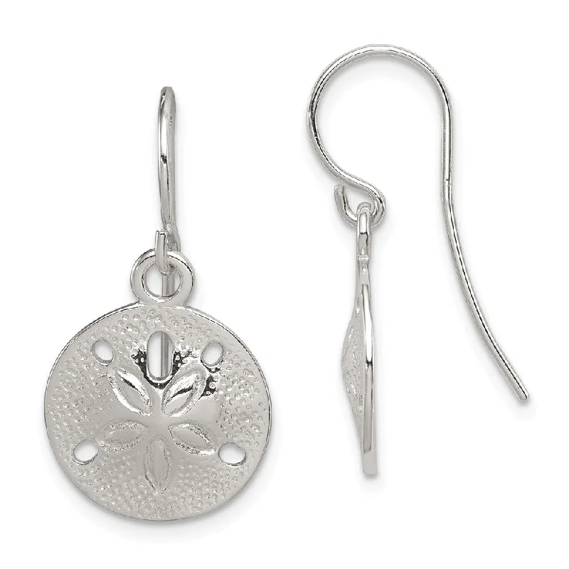 Women's earrings night-gem-13mm Polished Sand Dollar Dangle Earrings in Sterling Silver