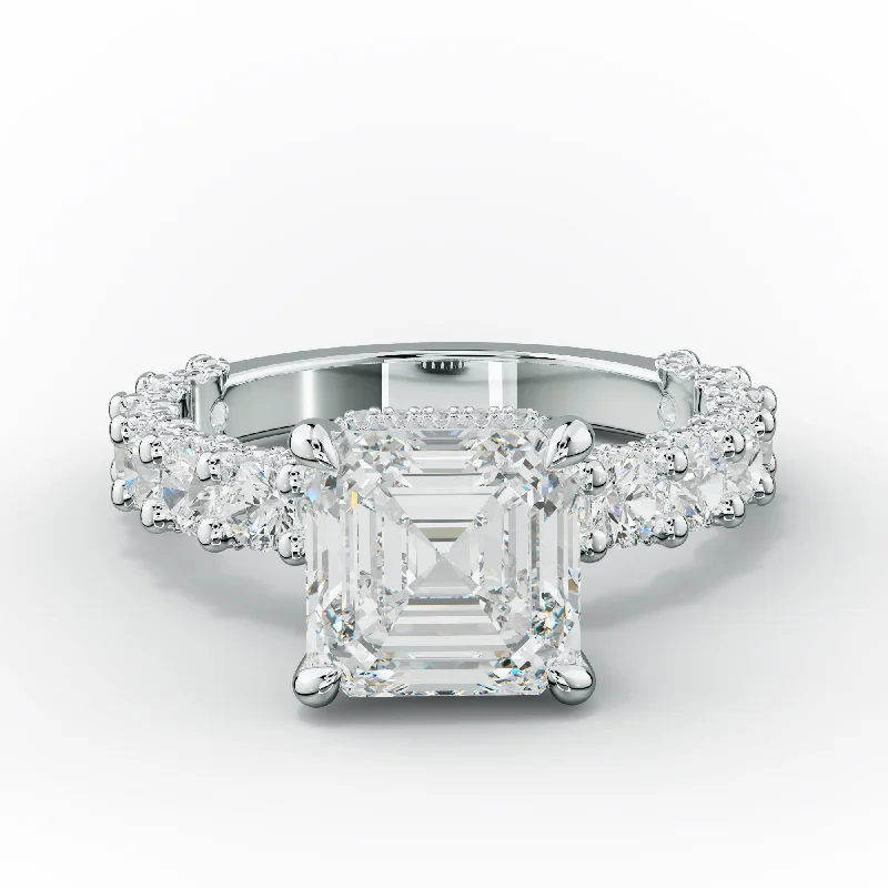 Women's engagement rings radiant-twist-Savannah - Asscher Cut Diamond Engagement Ring With Accented Sidestones