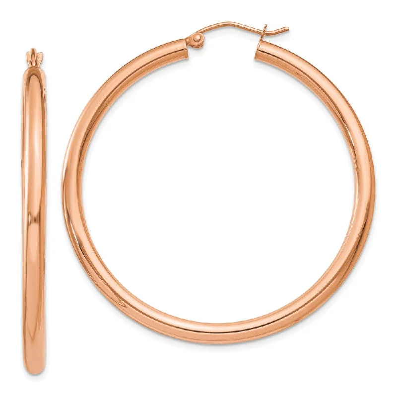 Women's earrings hand-carved-3mm, 14k Rose Gold Polished Round Hoop Earrings, 45mm (1 3/4 Inch)