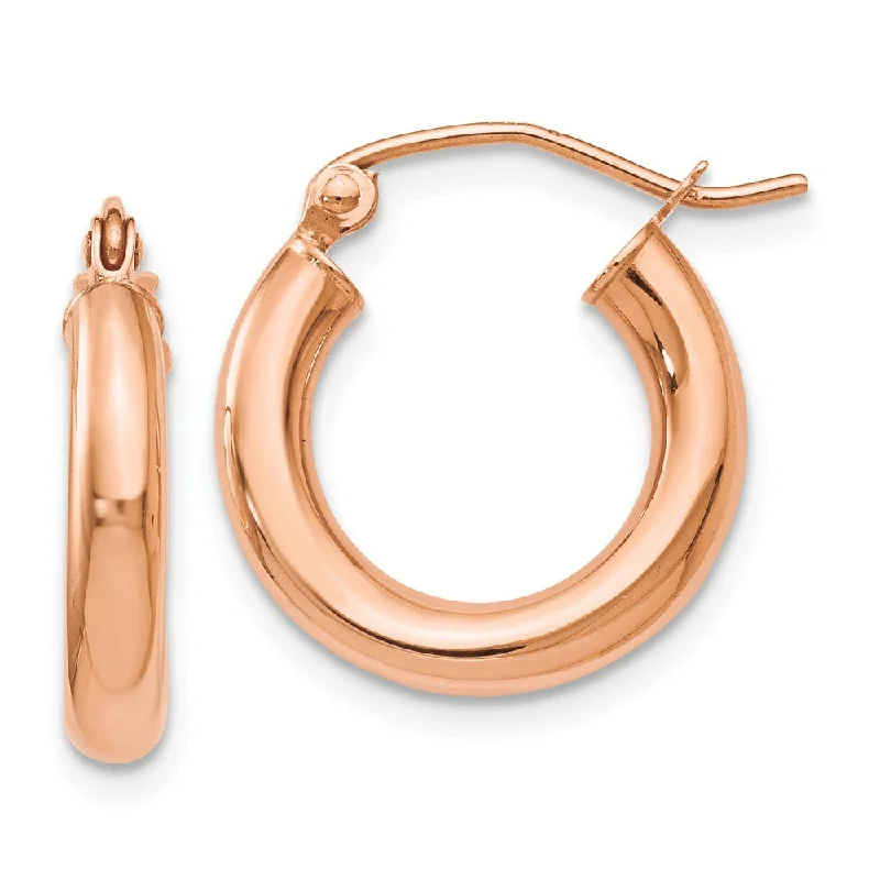 Women's earrings twinkling-stud-3mm Round Hoop Earrings in 14k Rose Gold, 16mm (5/8 Inch)