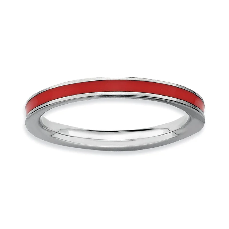 Women's rings delicate-zircon-2.25mm Sterling Silver Stackable Red Enameled Band