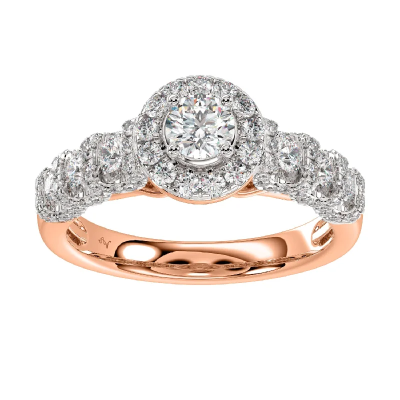 Women's engagement rings satin-platinum-LADIES ENGAGEMENT RING 1.00CT ROUND DIAMOND 14K ROSE GOLD