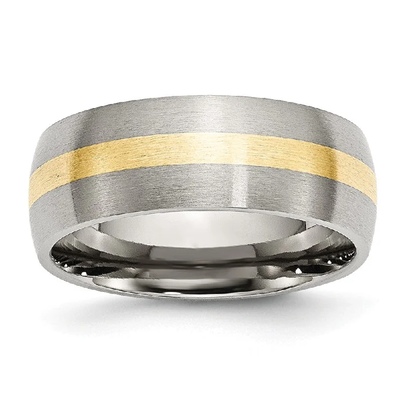 Women's rings wispy-charm-Stainless Steel & 14K Gold Inlay, 8mm Satin Unisex Band