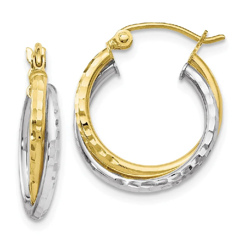 Women's earrings faint-titanium-Crossover D/C Double Round Hoop Earrings in 10k Two Tone Gold, 16mm