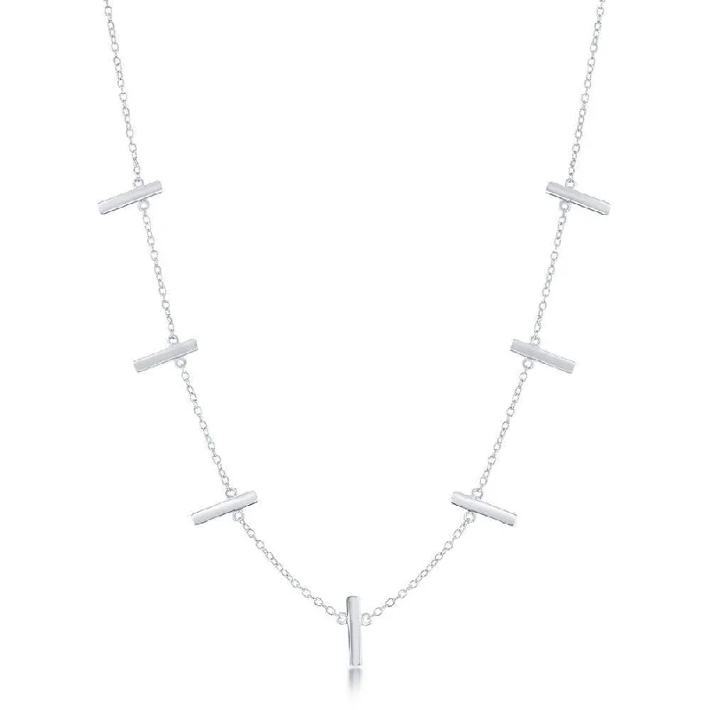 Women's necklaces crafted-pendant-Sterling Silver Verticle Bars Necklace