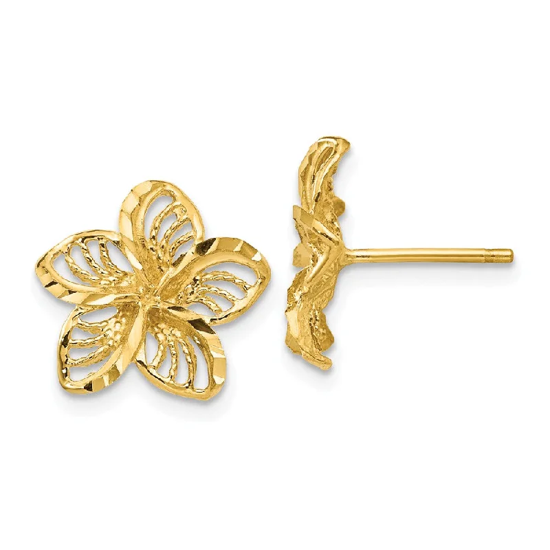 Women's earrings elegant-heirloom-12mm Diamond Cut Filigree Plumeria Post Earrings in 14k Yellow Gold