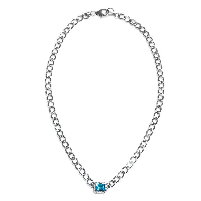 Women's necklaces soft-spark-London Blue Topaz Diamond Halo Collar Necklace N0002880