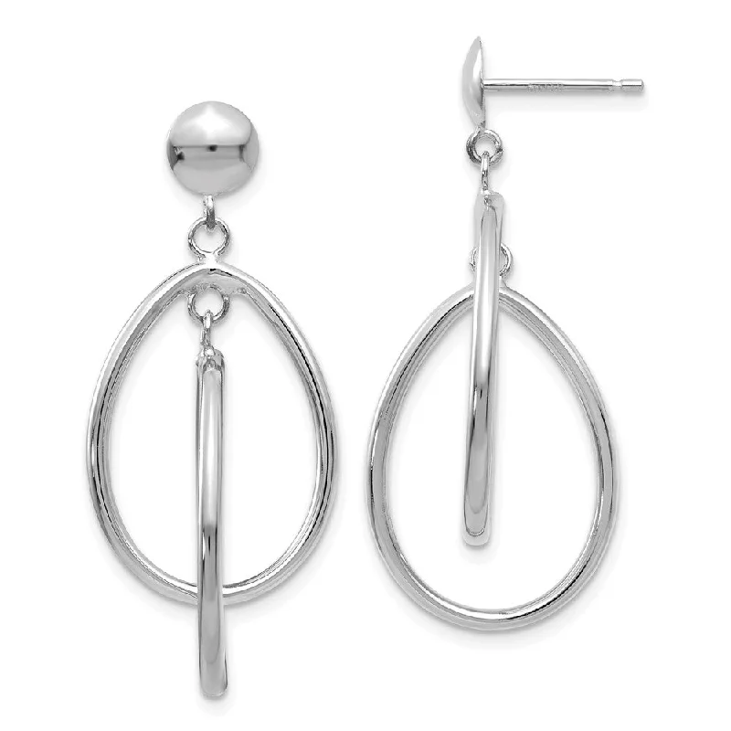 Women's earrings faint-glow-Polished Double Oval Dangle Post Earrings in 14k White Gold