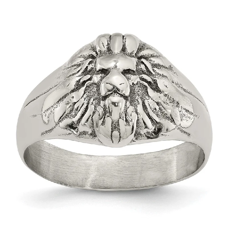 Women's rings airy-shank-Men's 13mm Stainless Steel Antiqued Lion Head Tapered Ring