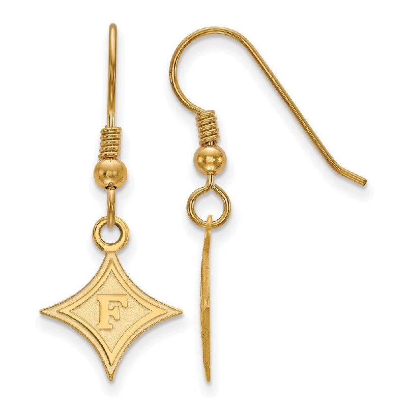 Women's earrings festive-flair-14k Gold Plated Silver Furman University Small Dangle Earrings