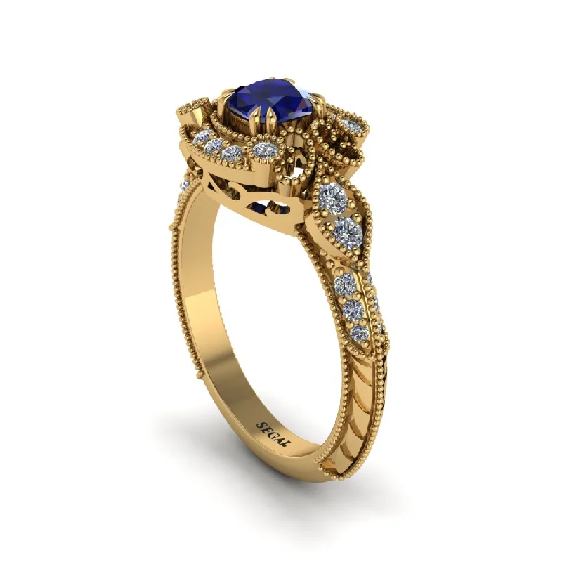 Women's engagement rings everlasting-glow-Sapphire Vintage Filigree Cushion Cut Engagement Ring - Elaina No. 13