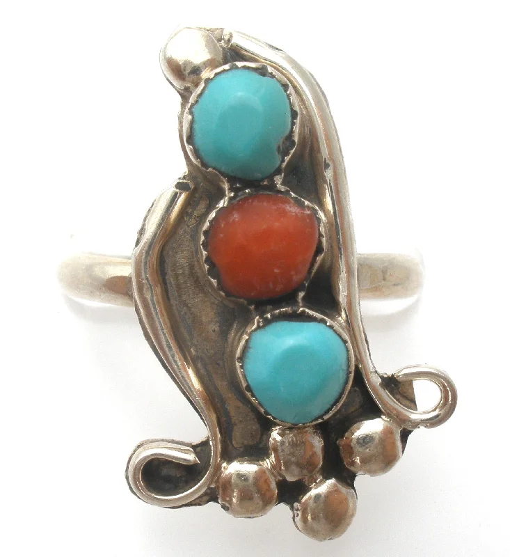 Women's rings eternal-shine-Turquoise & Coral Ring Sterling Silver Size 4