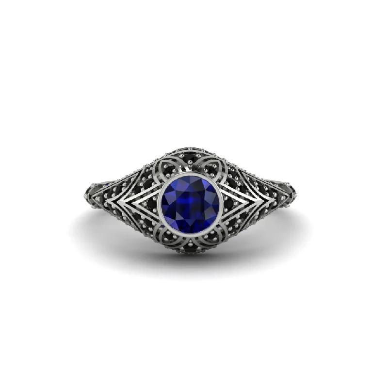 Women's engagement rings proposal-shine-Sapphire Bezel Vintage Filigree Engagement Ring - Kendall No. 45