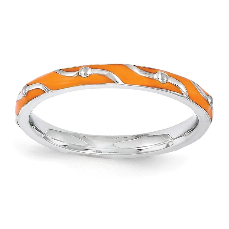 Women's rings radiant-sunstone-2.5mm Sterling Silver Stackable Expressions Orange Enamel Band