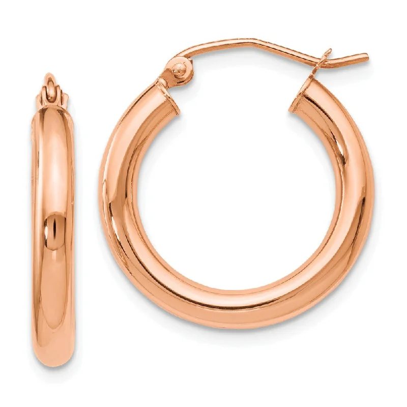 Women's earrings opal-glow-3mm Round Hoop Earrings in 14k Rose Gold, 20mm (3/4 Inch)