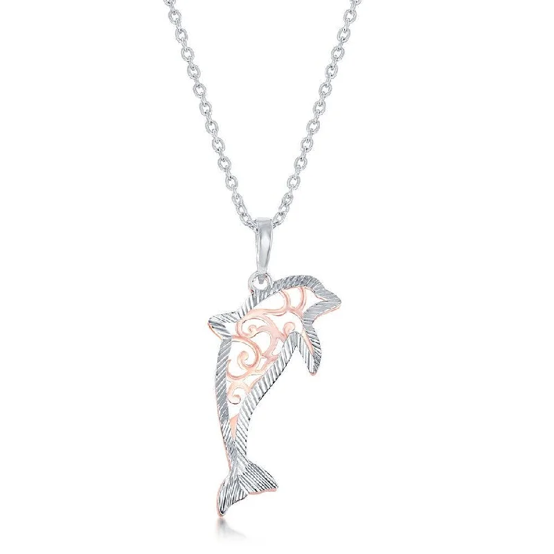 Women's necklaces hand-twisted-Sterling Silver Two Tone Dolphin Necklace