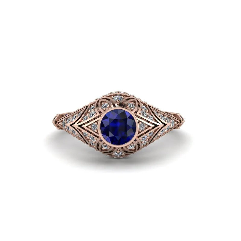 Women's engagement rings proposal-shine-Sapphire Bezel Vintage Filigree Engagement Ring - Kendall No. 14