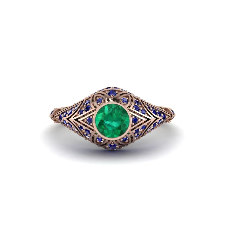 Women's engagement rings radiant-charm-Emerald Bezel Vintage Filigree Engagement Ring - Kendall No. 65