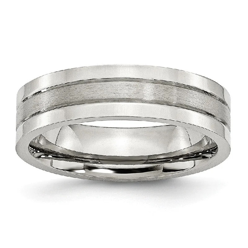 Women's rings evening-spark-Stainless Steel, 6mm Flat Grooved Unisex Comfort Fit Band