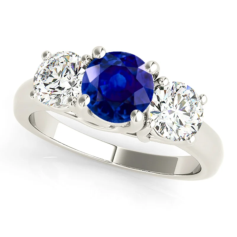 Women's engagement rings fine-twist-shank-1.45 ct. Genuine Blue Sapphire Three Stone Engagement Ring