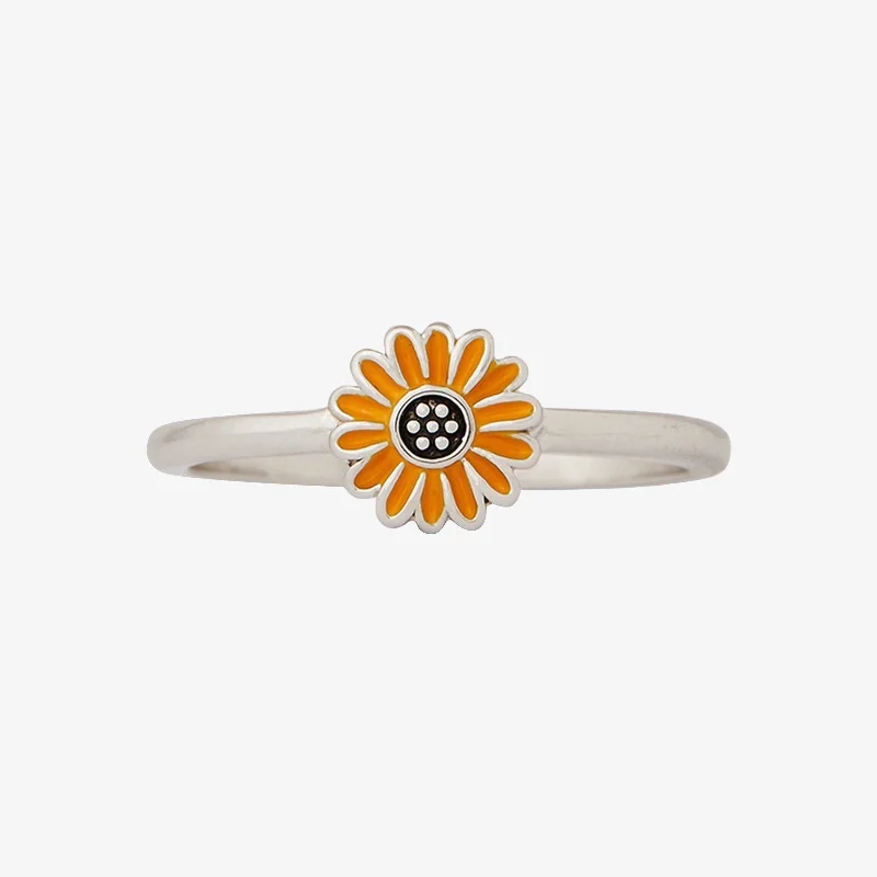 Women's rings open-band-Enamel Sunflower Ring