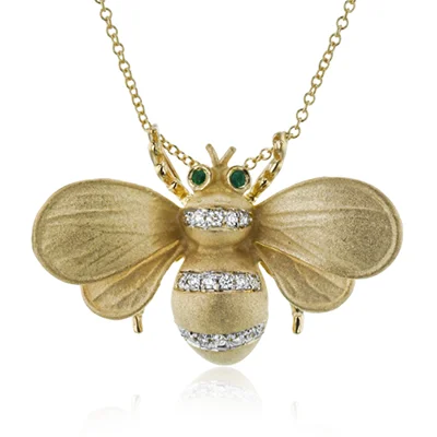 Women's necklaces satin-rose-Gemstone Bee Pendant Necklace in 18k Gold with Diamonds DP271