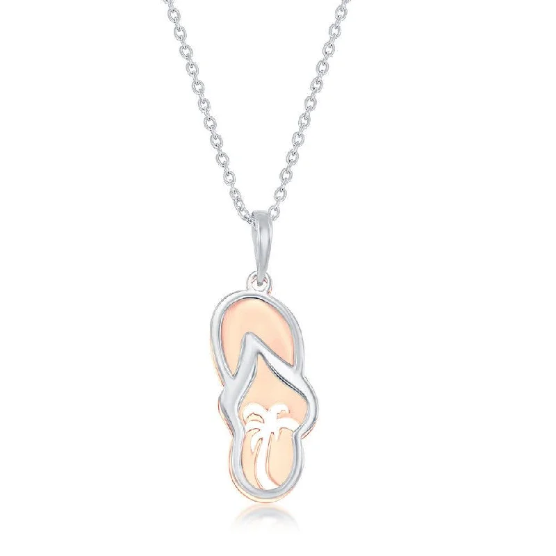 Women's necklaces tender-accent-Sterling Silver Two Tone Flip Flop Necklace