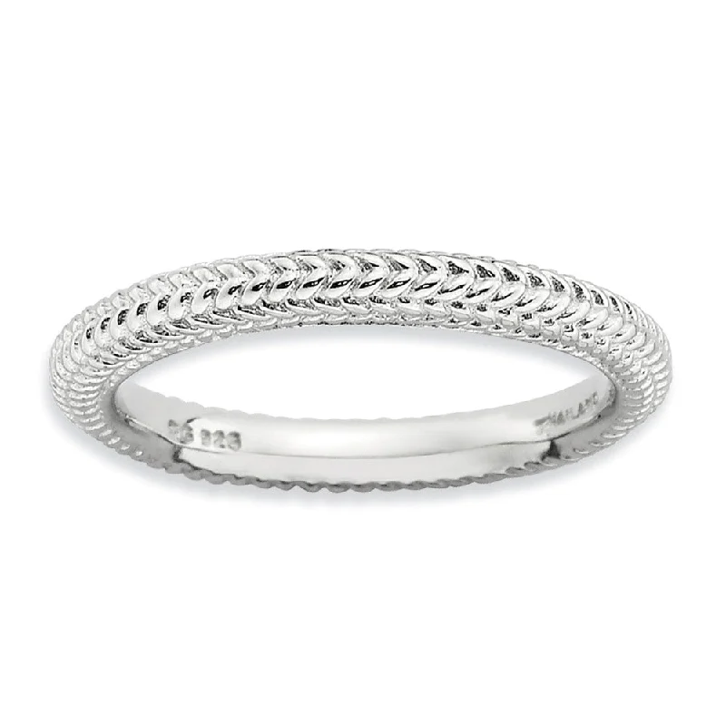 Women's rings sculpted-wave-Stackable Sterling Silver Domed Wheat Band