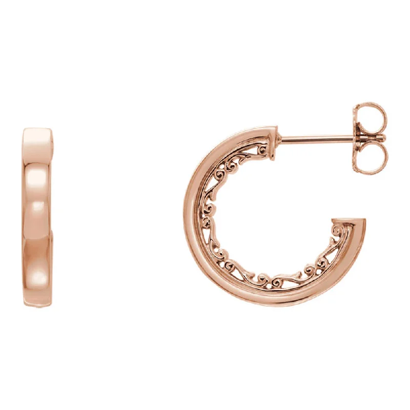 Women's earrings night-gem-2.7 x 16mm (5/8 In) 14k Rose Gold Vintage-Inspired Round Hoop Earrings