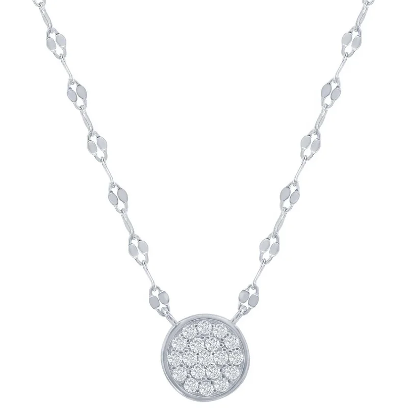 Women's necklaces luminous-zircon-Classic Women's Necklace - Sterling Silver Circle Pave CZ Mirror Chain | M-6969-S