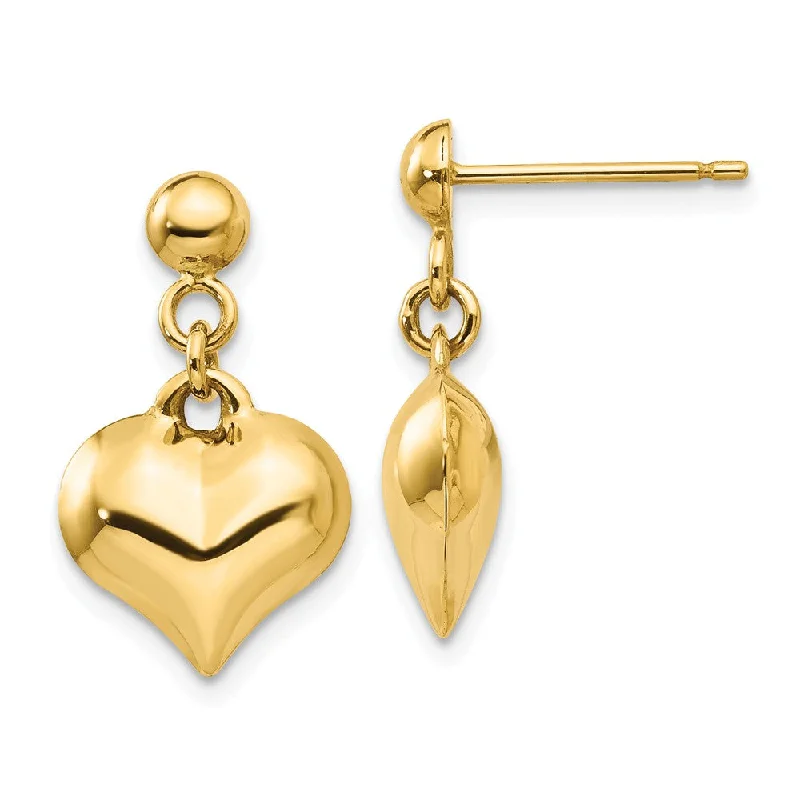 Women's earrings playful-edge-11mm Puffed Heart Dangle Post Earrings in 14k Yellow Gold