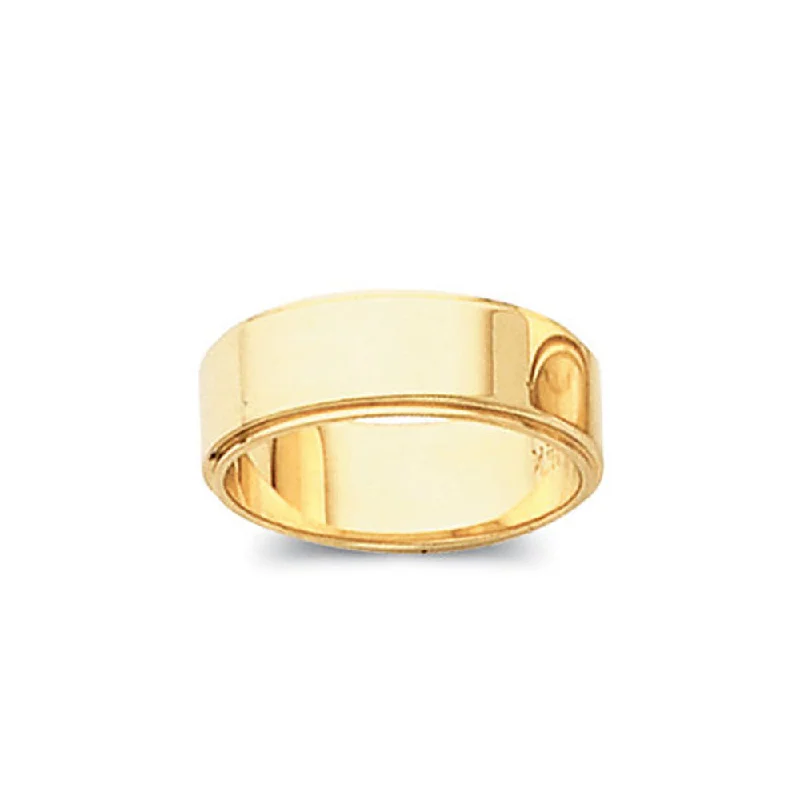 Women's rings evening-spark-3mm Flat Ridged Edge Wedding Band in 14k Yellow Gold