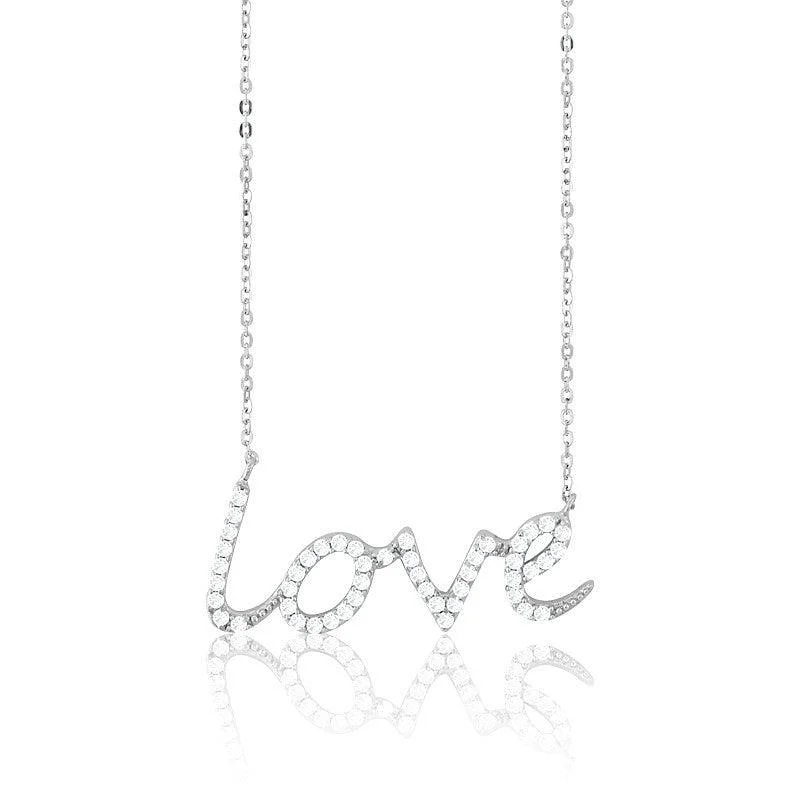 Women's necklaces luminous-zircon-Sterling Silver CZ LOVE Design Necklace